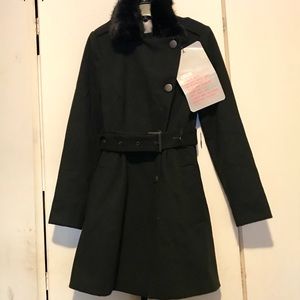 Asos Black coat with fur collar and belt
